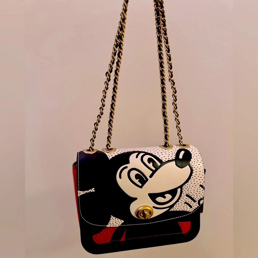 Coach Madison 19 Disney Mickey Keith Haring Electric Red Multi Shoulder Bag - Picture 2 of 9